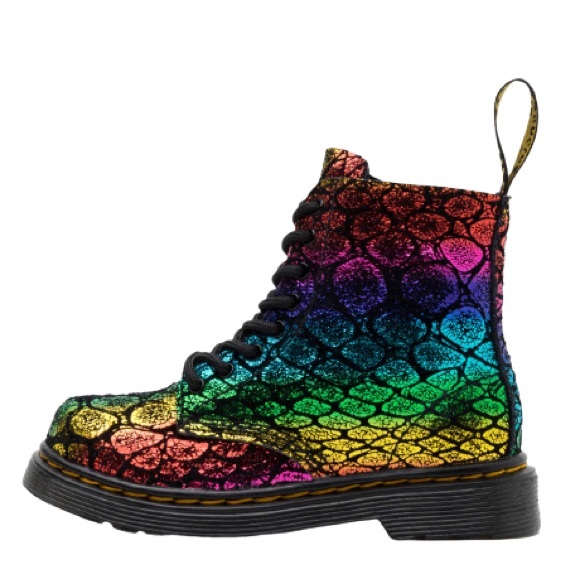 Dr. Martens 1460 Pascal Croc Metallic Suede Boots Black Rainbow Size 3 - Picture 5 of 7